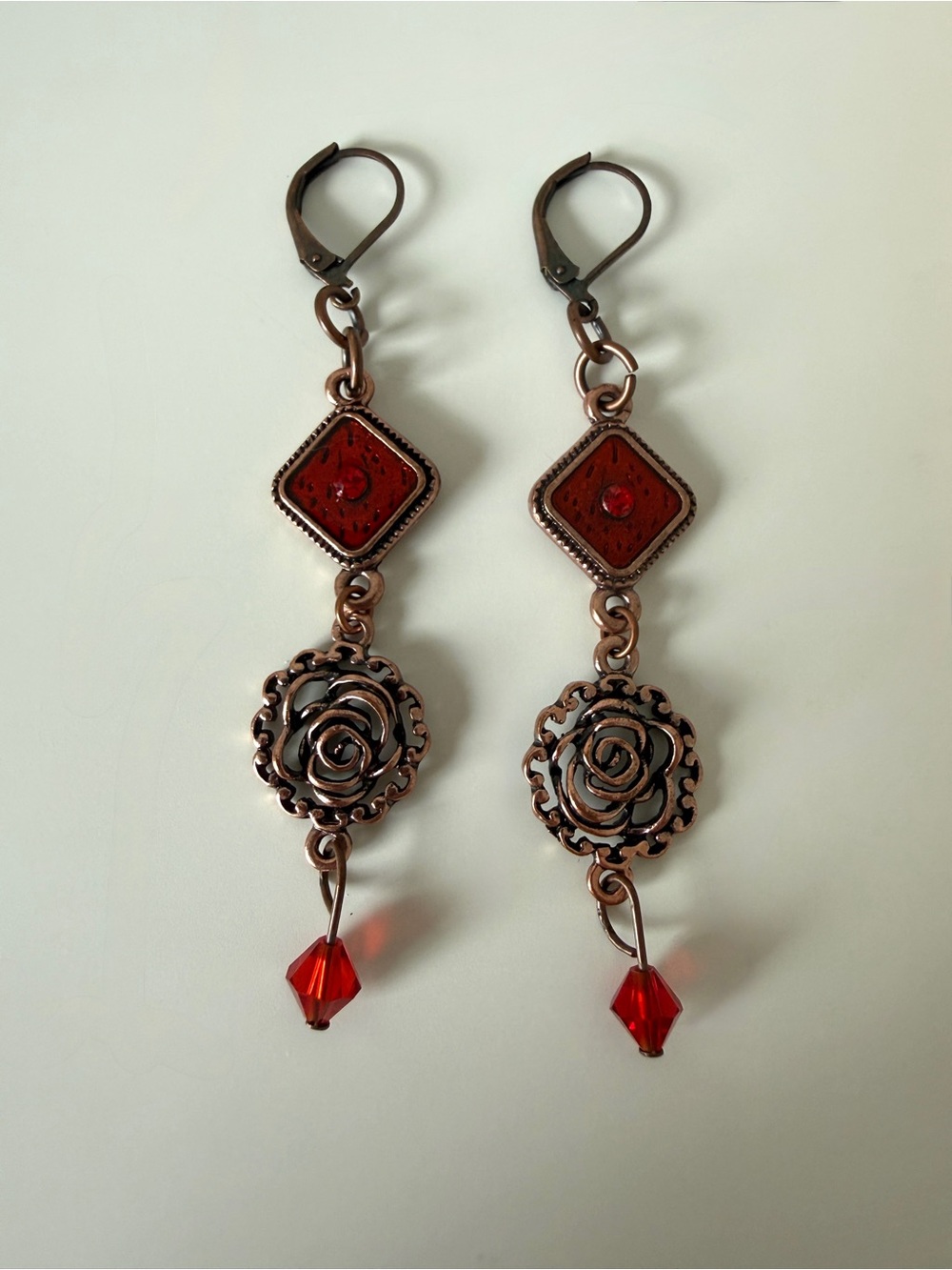 Copper Red Rose Drop Earrings - Elegant Women’s Jewelry